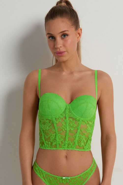 Green Apple Green 308v Tezenis Blooming Lace Bandeau Bra Top | 780459-VWN