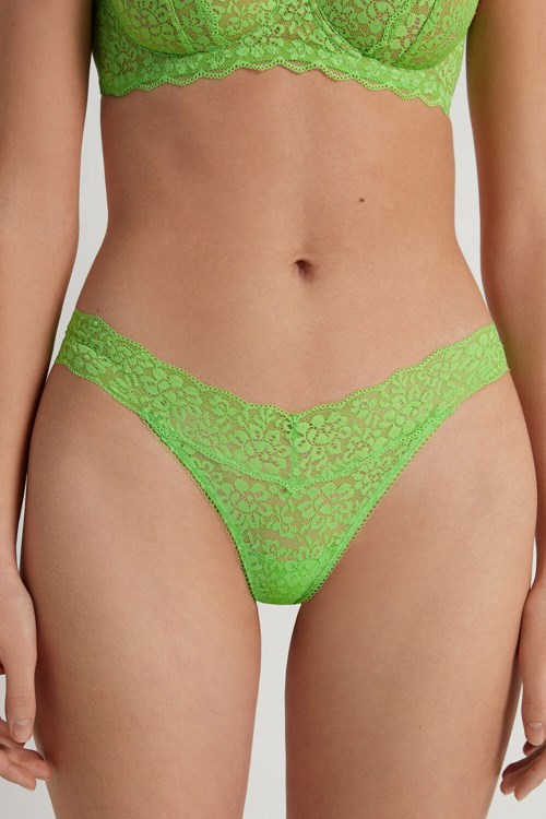 Green Apple Green 308v Tezenis Recycled Lace High-Cut Thong | 082374-DIC