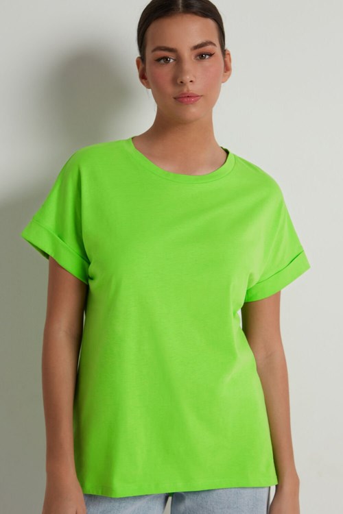 Green Apple Green 308v Tezenis Turned-Up Kimono Sleeve Cotton T-Shirt | 258419-AWS