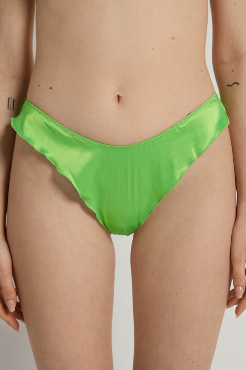 Green Apple Green/Coral Pink 310v Tezenis Delicate Satin High-Cut Brazilian Panties | 269104-EFG