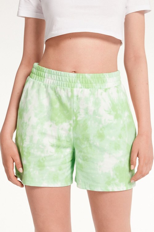 Green Green Tie Dye Print 610v Tezenis Printed Fleece Shorts | 350179-VFR