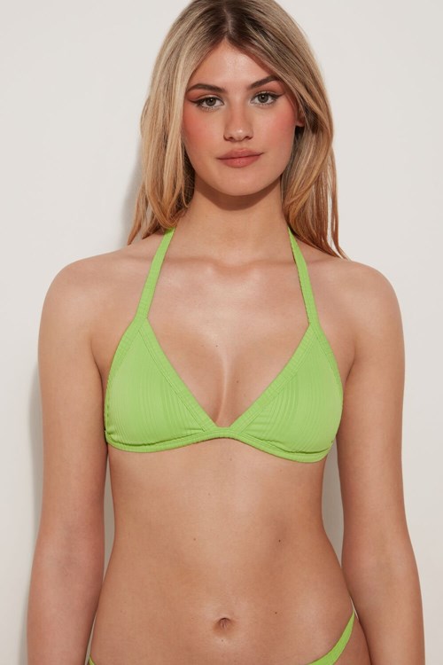 Green New Green 624v Tezenis Green Ribbed Recycled Microfiber Triangle Bikini Top | 657249-UOJ