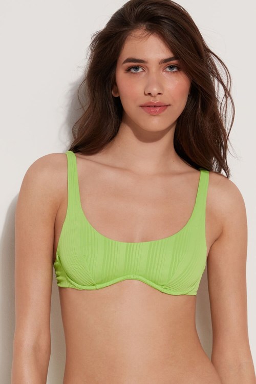 Green New Green 624v Tezenis Green Ribbed Recycled Microfiber Balconette Bikini Top | 805641-KEN