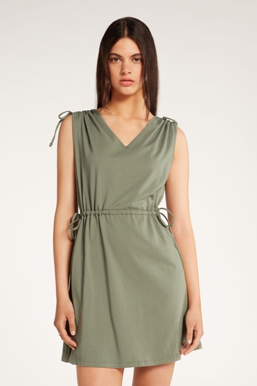 Green Soft Green 625v Tezenis Cotton Mini Dress with Drawstring and Gathering | 012839-NMY