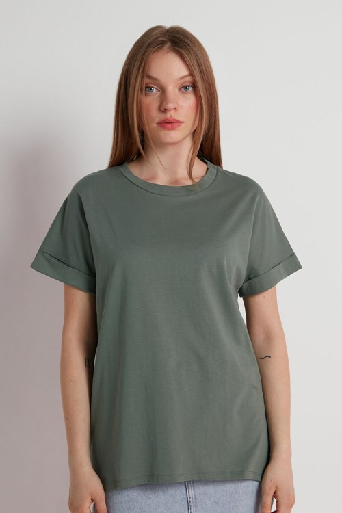 Green Soft Green 625v Tezenis Turned-Up Kimono Sleeve Cotton T-Shirt | 186209-AZW