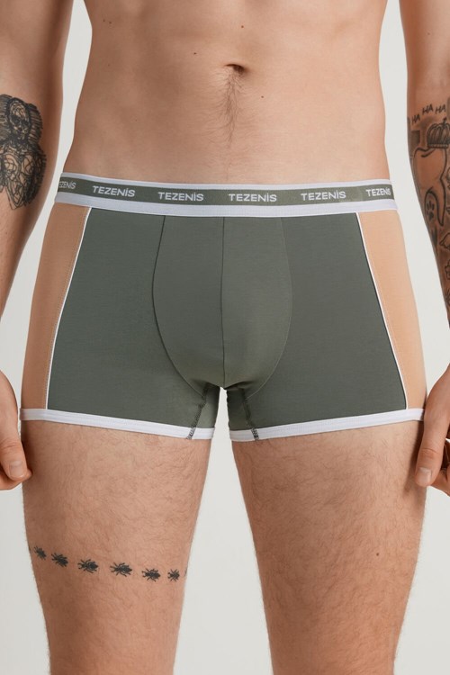 Green Soft Green/Desert 626v Tezenis Two-tone Cotton Boxers with Logoed Elastic | 085241-WBM