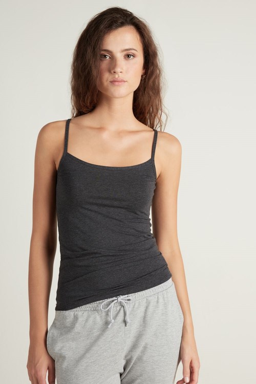 Grey Dark Gray Heather 4987 Tezenis Round-Neck Stretch Cotton Tank Top | 604759-LZN