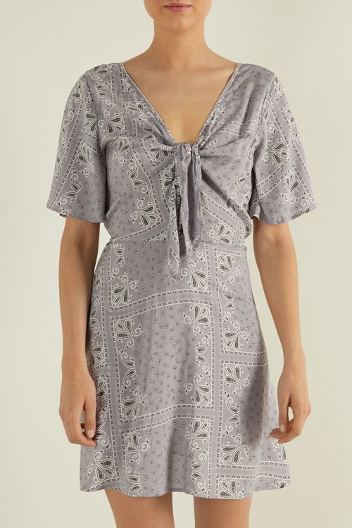 Grey Gray Bandana Print 836u Tezenis Short Sleeve Cloth Mini Dress with Knot | 107286-CSA