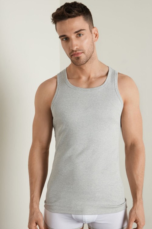 Grey Light Gray Heather 031 Tezenis Ribbed Cotton Undershirt | 487109-TSI