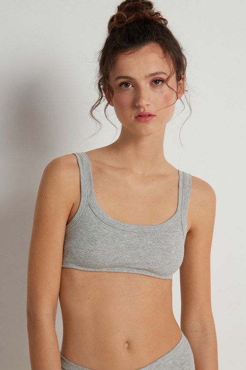 Grey Light Gray Heather 031 Tezenis Spring Rib Cotton Bra Top | 528674-MLV