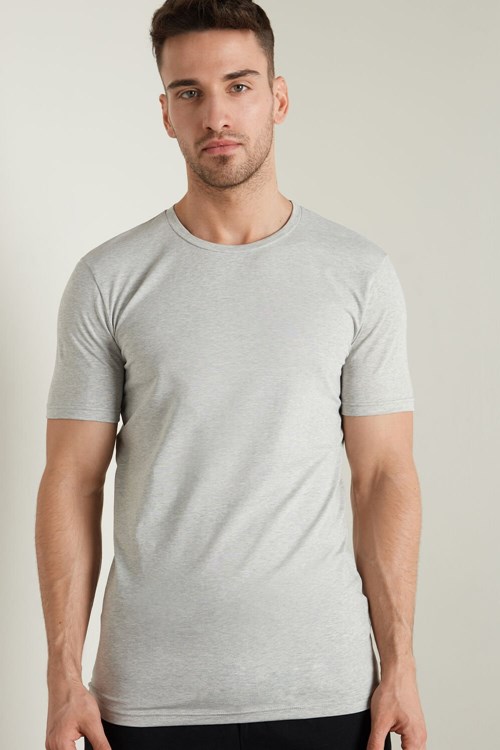 Grey Light Gray Heather 031 Tezenis Stretch Cotton T-Shirt | 067513-AKI