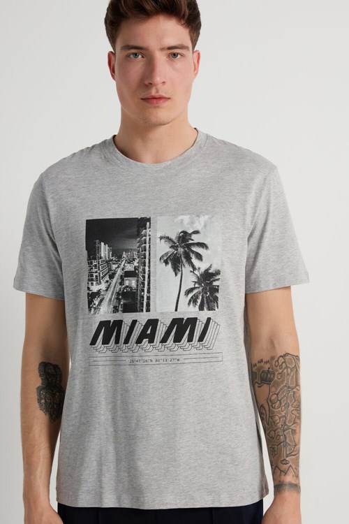 Grey Light Gray Heather Miami Print 423v Tezenis Printed Cotton T-Shirt | 892745-XYS