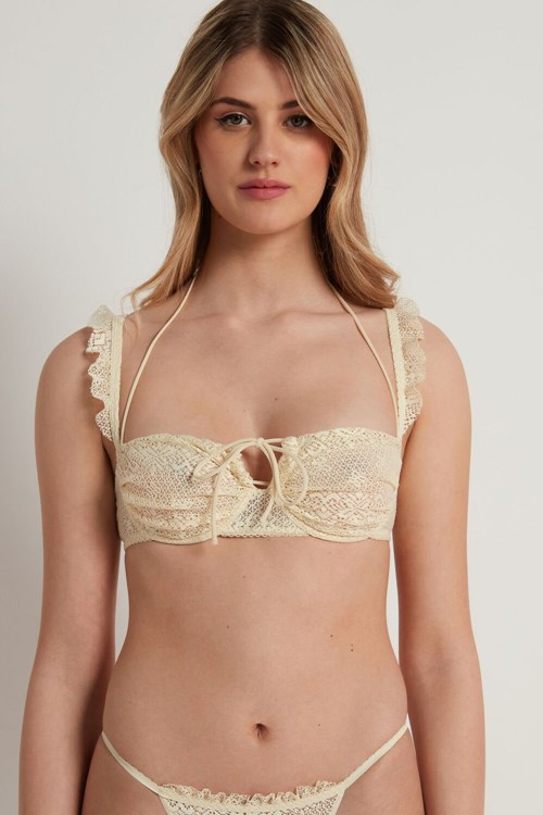 Ivory Ecru 265v Tezenis Country Pointelle Tie Balconette Bra | 973521-SAC