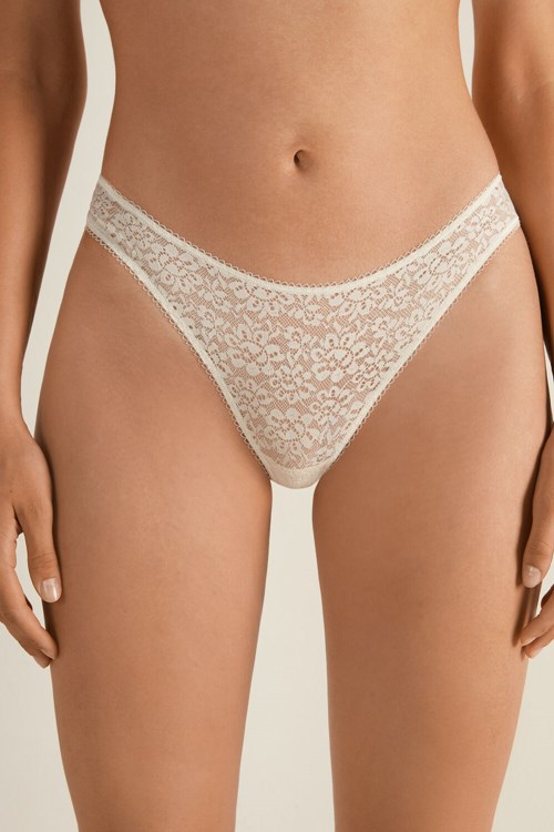 Ivory Ivory Cream 3106 Tezenis Recycled Lace High-Cut Panties | 254367-YAP