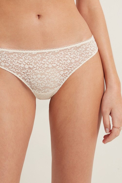 Ivory Ivory Cream 3106 Tezenis Recycled Lace Laser-Cut Microfiber Brazilian Panties | 746205-GEM