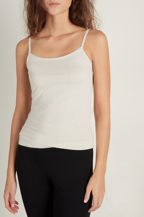 Ivory Ivory Cream 3106 Tezenis Round-Neck Stretch Cotton Tank Top | 621975-LDC