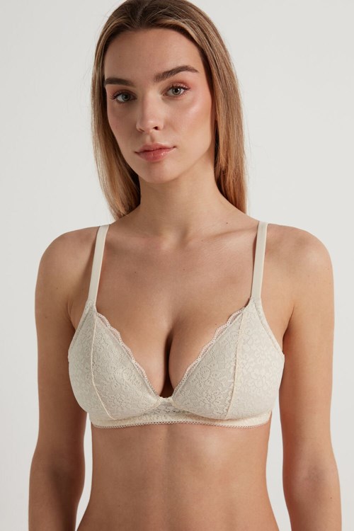 Ivory Ivory Cream 3106 Tezenis Warsaw Lightly Padded Lace Triangle Bra | 367920-ASH