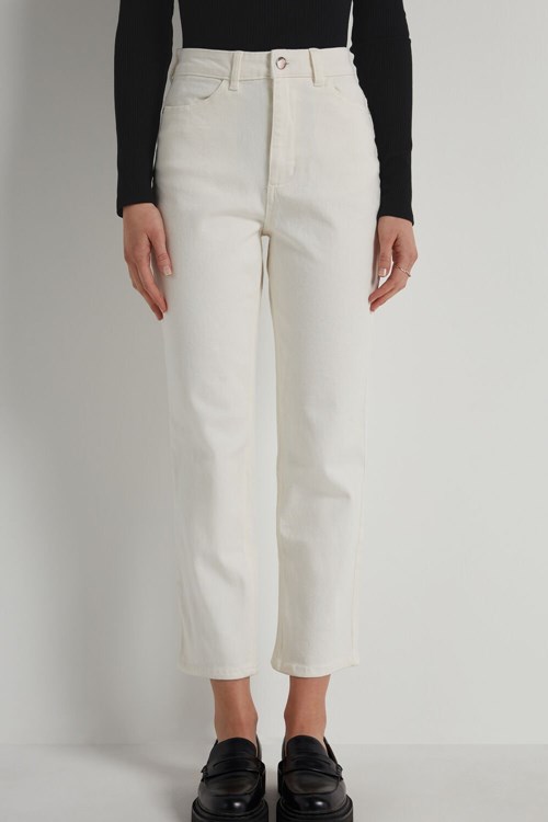 Ivory Milk White 327v Tezenis High Waist Straight Leg Denim Pants with Pockets | 907613-NLD