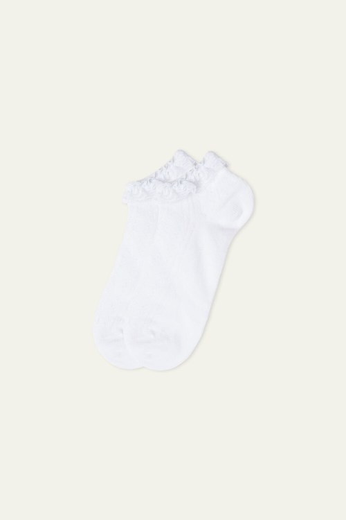 Ivory White 491v Tezenis Appliquéd Patterned Cotton No-Show Socks | 560819-UOK