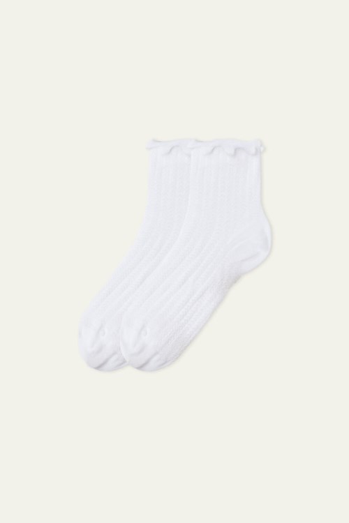 Ivory White Lettuce Trim Braiding 635v Tezenis Patterned Cotton Crew Socks | 807536-GEQ