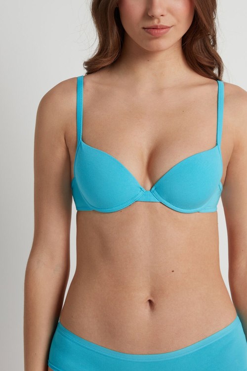 Light Blue Bright Blue 257v Tezenis Athens Push-Up Bra in Cotton | 576102-APT