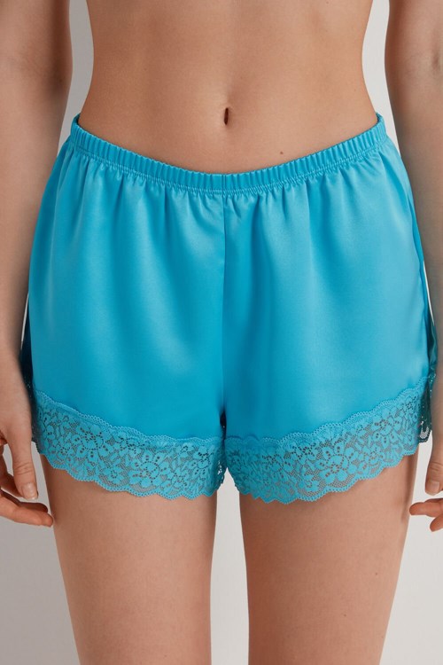 Light Blue Bright Blue 257v Tezenis Lace and Satin Shorts | 483512-TZA