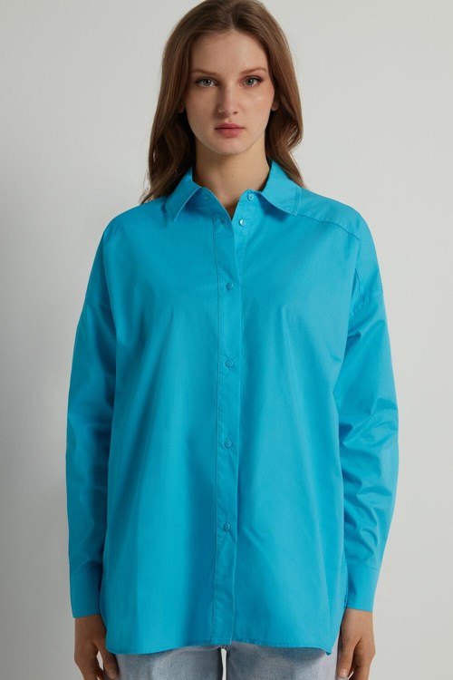 Light Blue Bright Blue 257v Tezenis Long Cotton Cloth Shirt | 729461-UZM