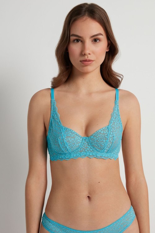 Light Blue Bright Blue 257v Tezenis Paris Recycled Lace Unpadded Balconette Bra | 596834-NLP