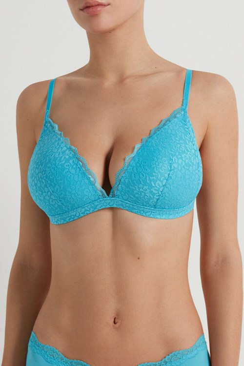 Light Blue Bright Blue 257v Tezenis Positano Lace Padded Triangle Bra | 278159-EFI