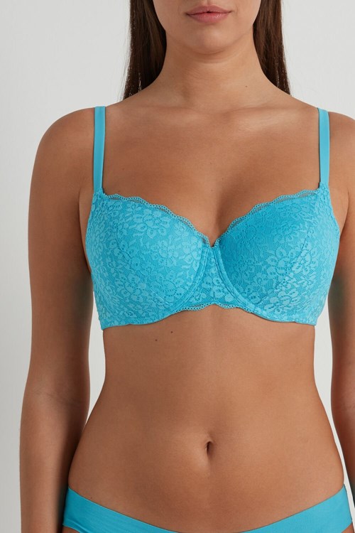 Light Blue Bright Blue 257v Tezenis Prague Full Cover Recycled Lace Balconette Bra | 473586-DVL