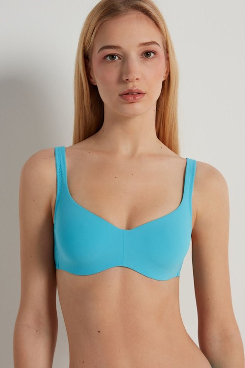 Light Blue Bright Blue 257v Tezenis Recycled Microfiber Paris Print Balconette Bra | 325097-WPI