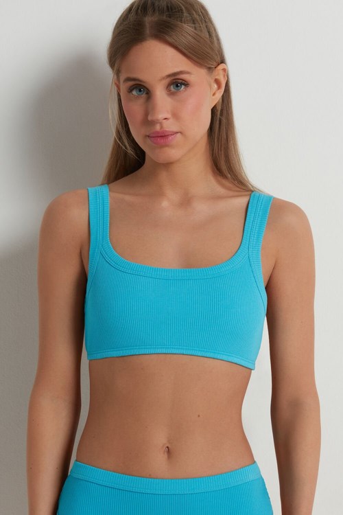 Light Blue Bright Blue 257v Tezenis Spring Rib Cotton Bra Top | 495826-SJC