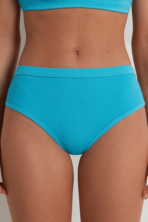 Light Blue Bright Blue 257v Tezenis Spring Rib High Rise Cotton Brazilian Hipsters | 549071-TRD