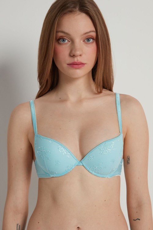 Light Blue Light Blue 255v Tezenis Los Angeles Paradise Lace Super Push-Up Bra | 647583-QBI