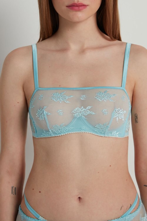 Light Blue Light Blue 255v Tezenis Paradise Lace Bandeau Balconette Bra | 148075-DHK