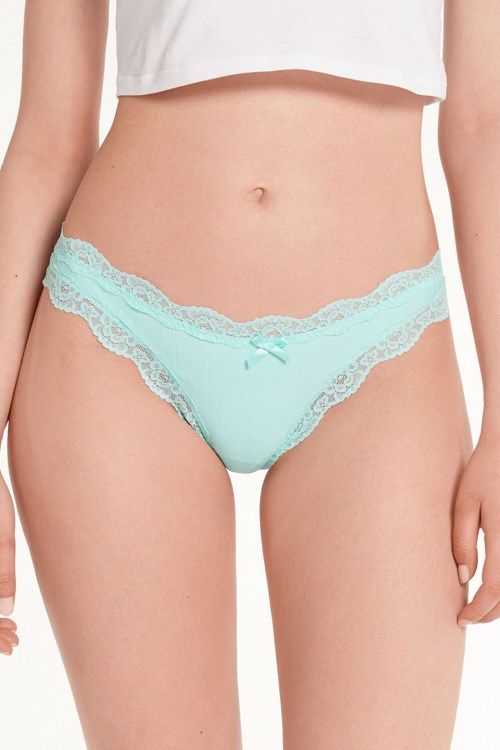 Light Blue Maldives Light Blue 638v Tezenis Ribbed Brazilian Panties with Lace Trim | 601872-IXB