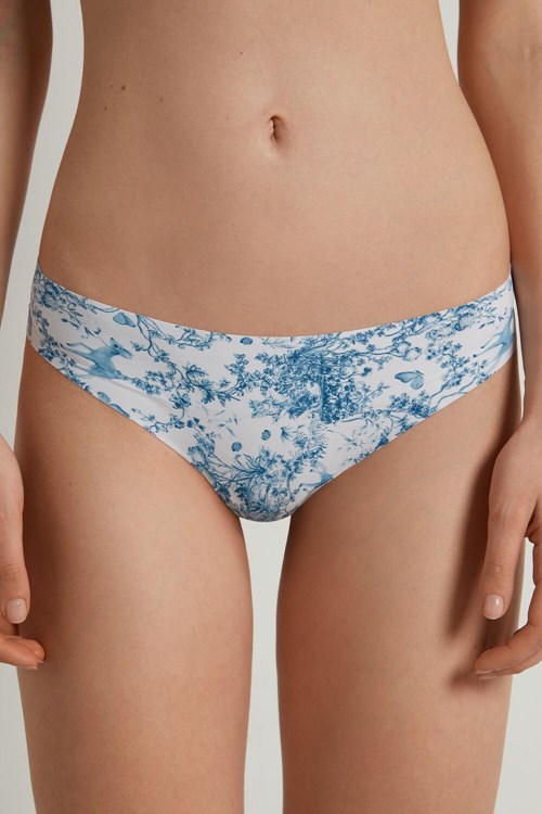 Light Blue Romantic Forest Print 597v Tezenis Raw Edge Brazilian Brief in Printed Microfiber | 813926-VSE