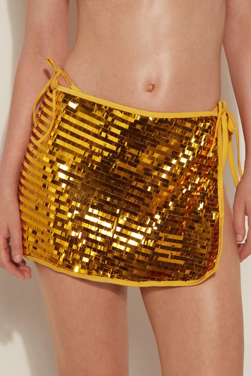 Metallic Golden Yellow 538v Tezenis Riviera Sequin Pareo Mini Skirt | 302458-XDL