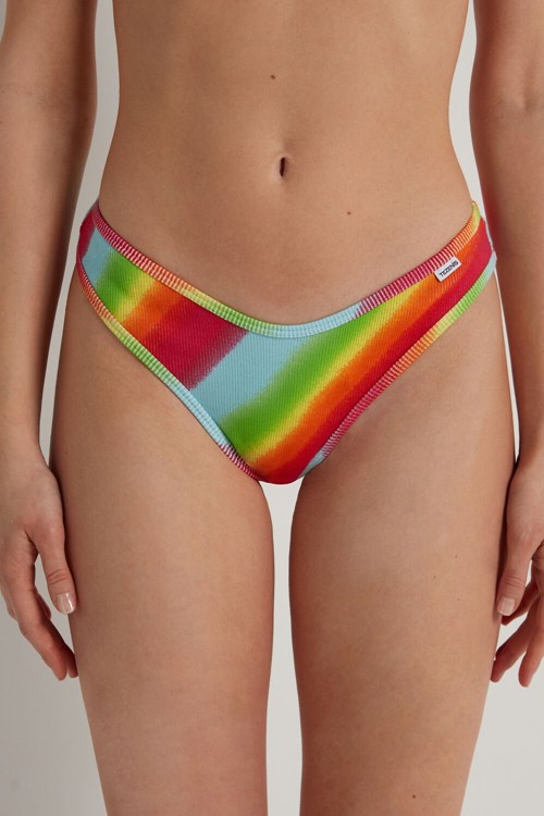 Multicolor Faded Orange 254v Tezenis High-Cut Ribbed Brazilian Panties with Logo | 106785-FTL