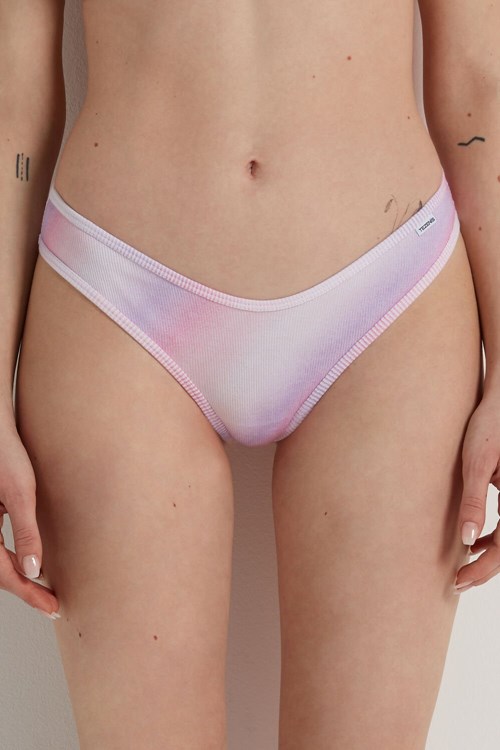 Multicolor Faded Pink 289v Tezenis High-Cut Ribbed Brazilian Panties with Logo | 241560-MEH