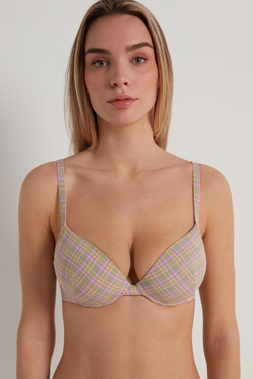 Multicolor Houndstooth Candy Print 293v Tezenis Athens Printed Push-Up Bra | 410692-ASN