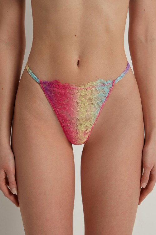 Multicolor Rainbow 278v Tezenis Rainbow Lace String Thong | 067928-HCW