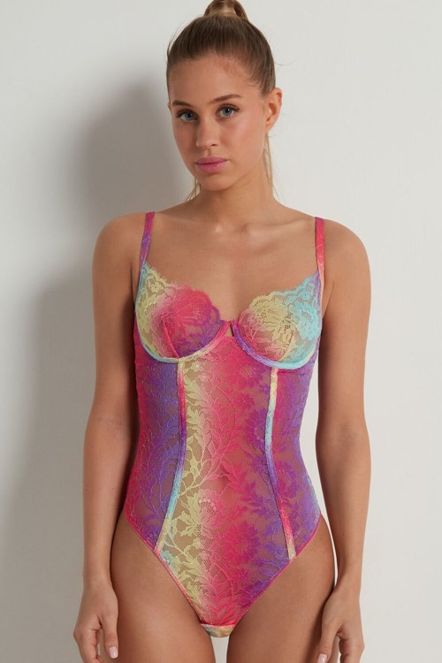 Multicolor Rainbow 278v Tezenis Rainbow Lace Balconette Bodysuit | 395864-SKU