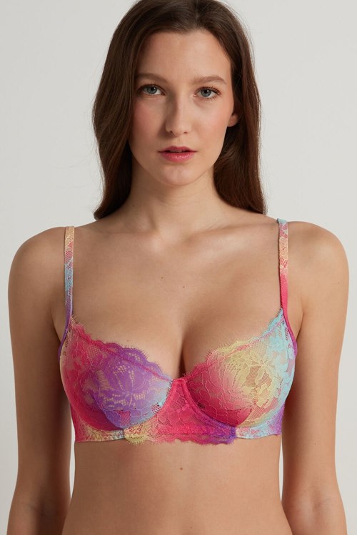 Multicolor Rainbow 278v Tezenis Rainbow Lace Paris Balconette Bra | 891325-XMB