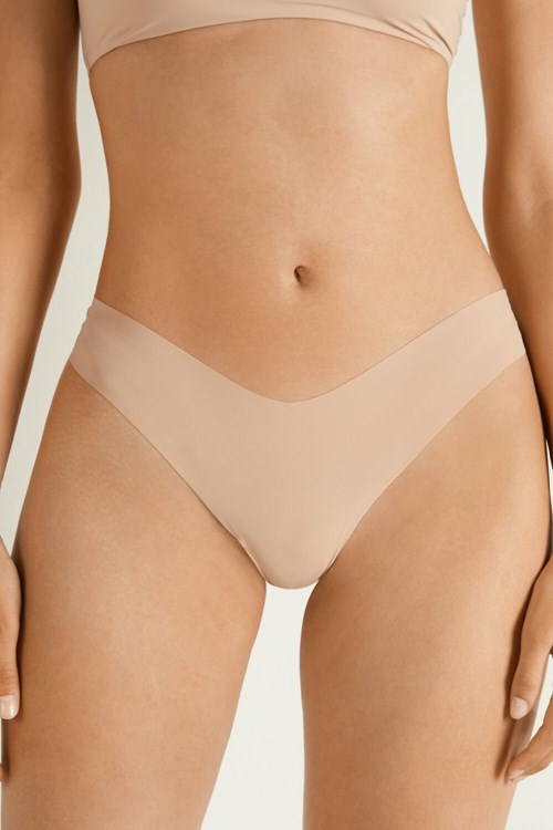 Nude Natural Blush 1905 Tezenis Microfiber V-Shaped Laser-Cut Brazilian Panties | 046193-LOC