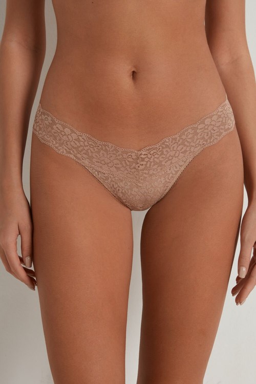 Nude Natural Blush 1905 Tezenis Recycled Lace High-Cut Thong | 630947-FYJ