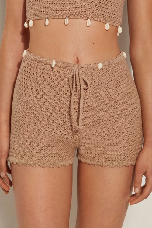 Nude Nude Sand 557v Tezenis Crocheted Shorts with Shells | 193708-GEY