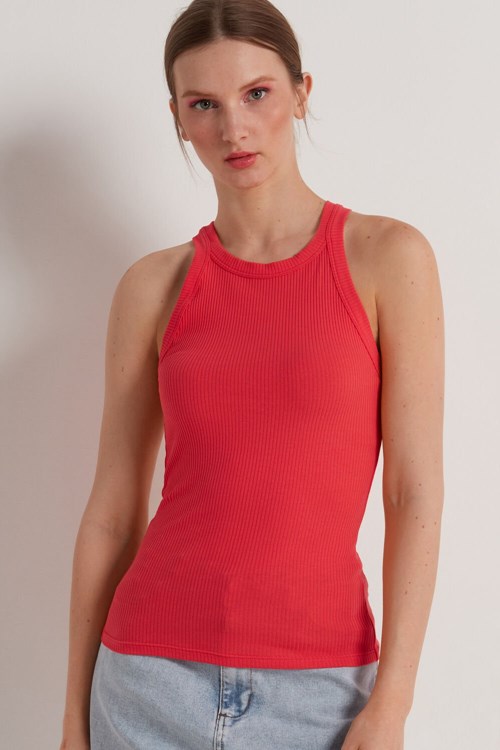 Orange Coral Red 566v Tezenis Ribbed Cotton Racerback Tank Top | 437586-PYM