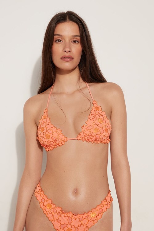 Orange Papaya Orange 502v Tezenis Flower Macramè Triangle Bikini Top | 748135-NJY