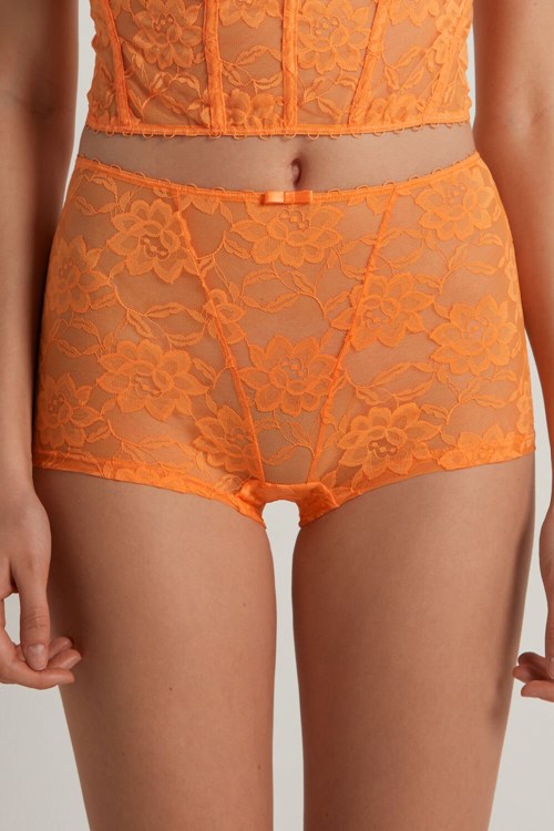 Orange Pastel Orange 253v Tezenis Blooming Lace Boyshorts | 870562-MEW